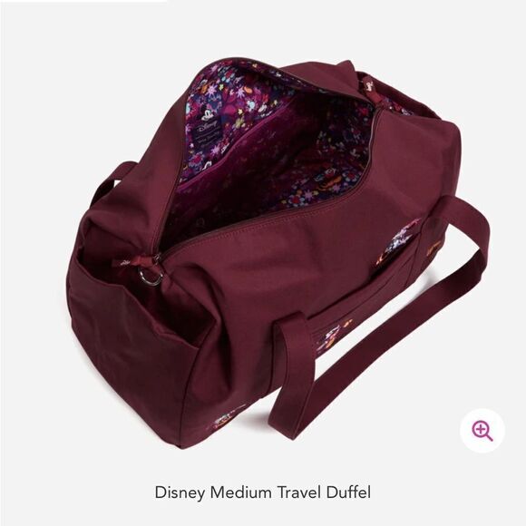 Vera Bradley Disney Duffel Bag Medium in Flirty Mickey and Minnie on Maroon NWT - Picture 3 of 9
